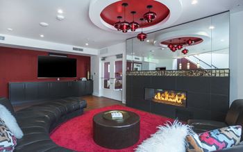 Resident social lounge with fireplace